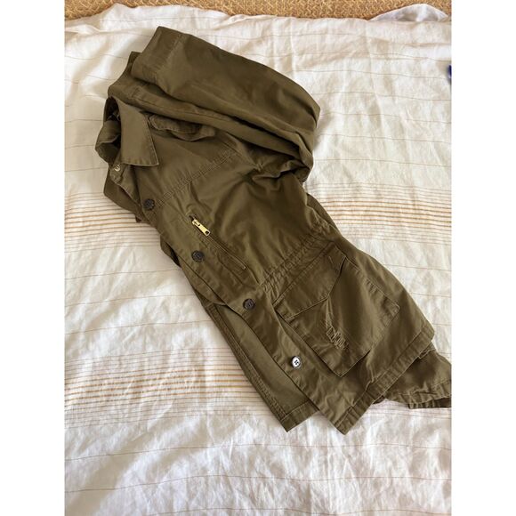 Love Tree Olive Field Jacket Drawstring Waist, Button Front, Cargo Pockets - Picture 3 of 15
